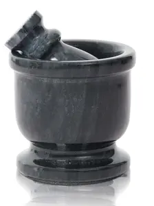 Marble Mortar and Pestle Set Black 2.5" Inches Handmade Spice Grinder for Kitchen Herb Grinder Bowl & Garlic Crusher, Natural Stone Grinder for Spices, Pastes, Herbs, Seasoning etc