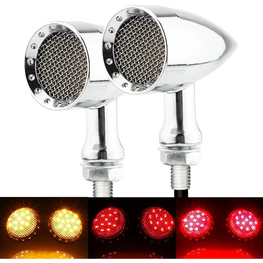 2PCS Ultra Bright SMD-Chrome Multi-Light Turn Signals - 1.18in Mini Bullet-Shape A-Black-Amber Dual-Color Blinkers, Universal Fit LED Light for Harley Davidson Cruiser, 1x Instruction Included (No Extra Parts)