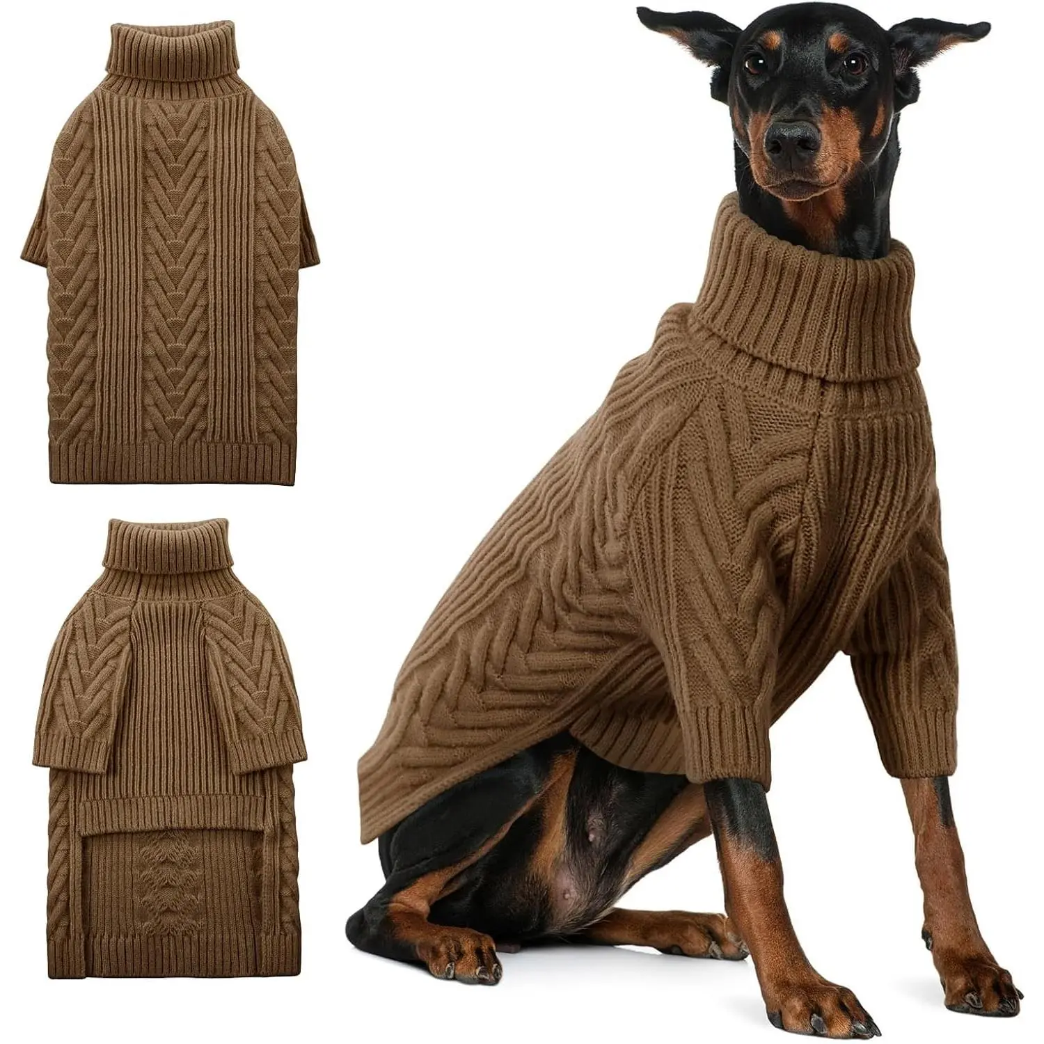 Extra-Large Dog Sweater Winter Turtleneck Pullover Pet Sweatshirt Apparel for Extra Large Dogs, Fits Doberman Great Dane, Coffee 3XL