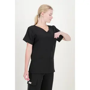 Women's Jet Black Scrub Top - V-Neck