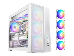 SAMA S50 ATX Mid Tower Case with 4 ARGB PWM Fans&Hub,PPLP A+ High Airflow Dual-Chamber Gaming Case,USB 3.2 Gen2x2 Type-C,Supports ATX/MATX/ITX Back-Connect Motherboard,410mm GPU&360mm Radiator,White