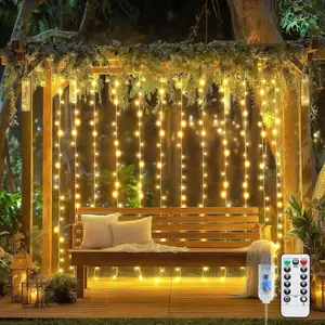 200 LED Curtain Lights for Bedroom, Warm White Hanging Curtain String Lights Indoor, USB Plug in Christmas Twinkle Lights with Remote for Wall Backdrop Wedding Party Decor, 6.5ft x 6.5ft