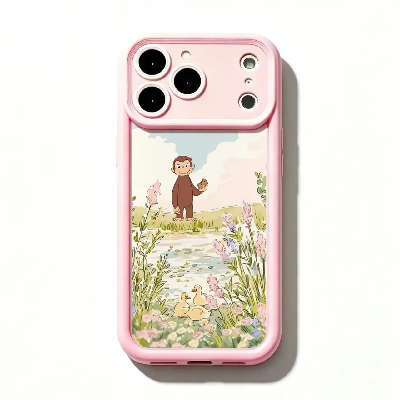 TY-Curious Georgeee Floral Garden Phone Case,Whimsical Nostalgic Kids Art Cover For Compatible iPhone 17 ProMax / 16 ProMax / 15 ProMax Case, Gift for her/him/fans,Cute Monkey Cartoon Phone Case