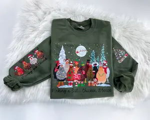 Making a List Chicken it Twice Christmas Sweatshirt or Hoodie with sleeve print Comfy Sublimation Tops Menswear Unisex Oversized Pullover