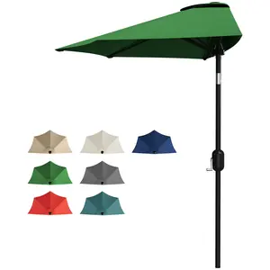 9FT Half Patio Umbrella – Space-Saving Outdoor Sun Shade, Smooth Crank Lift, Ideal for Patio, Deck, Balcony, Backyard, Garden Table, Sun Protection (Tan/Red/Gray)