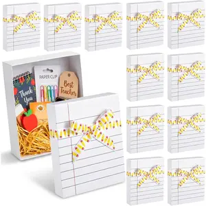 Potchen 12 Pack Teacher Appreciation Gift Boxes with Ribbon Papper Boxes for Present Lined Notebook Design Thank You Gifts Box for Teachers' Day Graduation Retirement Party Favor 5.1 x 5.9 x 1 Inch