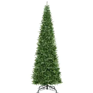 COSTWAY - 12 Feet Tall Prelit Hinged Artificial Christmas Tree with 2517 PVC PE Branch Tips