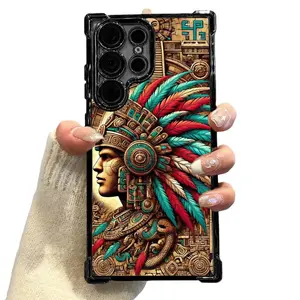 Mysterious Maya style totem personalized phone case Suitable For SAMSUNG GALAXY S22 S23 S24 FE ULTRA PLUS electroplated anti drop soft case phone case 016 Cover Smartphone Protective  Cellphone Casing #QZ39