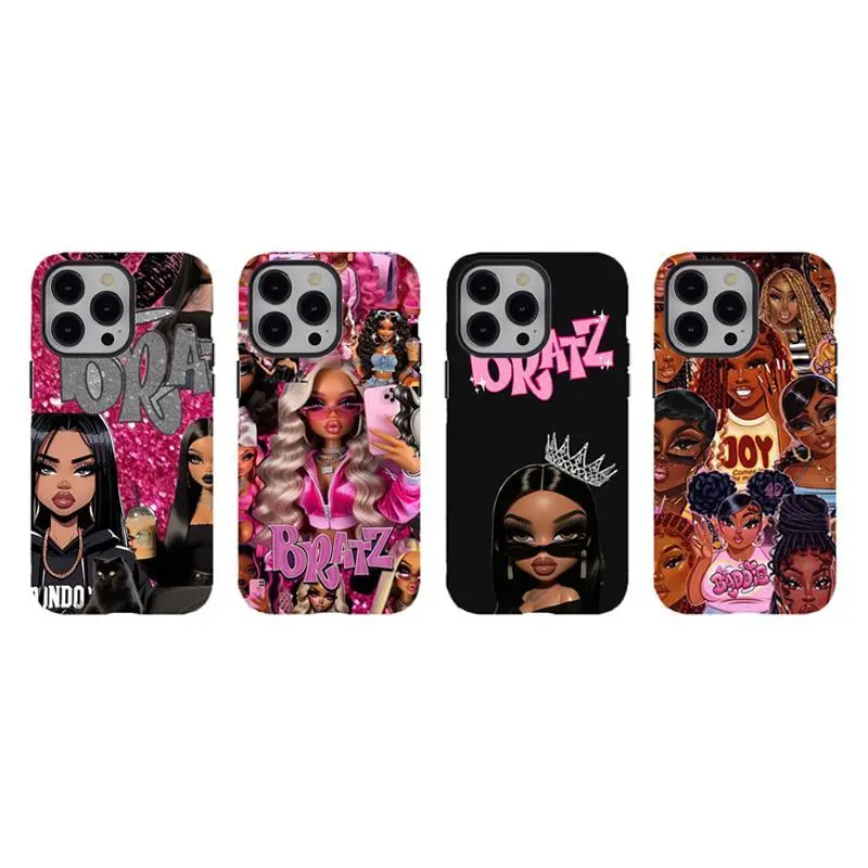 [No magnetic]  Bratz doll Y2K Pink & Black Phone Cases,Aesthetic hard phone Cover,Dual-Layer 2000s Baddie & Prince phone case,for iPhone 17 16 15 14 13 12 11 8 7 for Samsung Series,Durable Shockproof Protective smartphone Cover,perfect gift for her