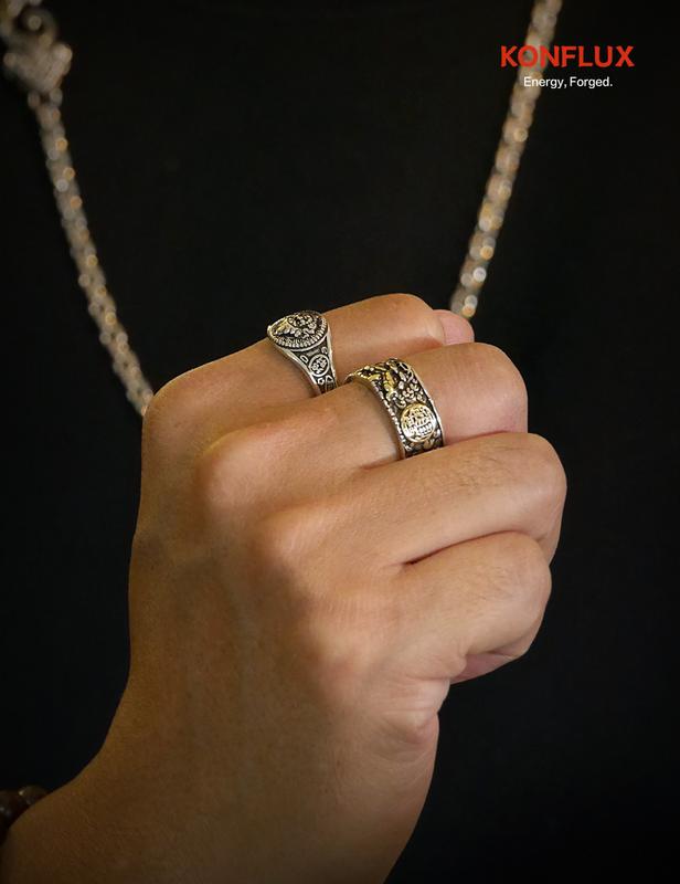 KONFLUX Pi Xiu Huang Caishen Ring Set Wealth Gods Duo Chinese Mythology Jewelry Gift Set For Men Business