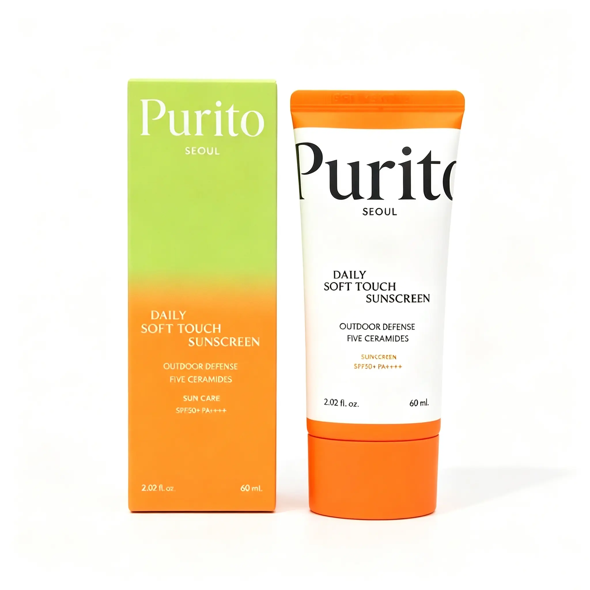 PURITO SEOUL Daily Soft Touch Sunscreen SPF50+ PA++++ 60ml gentle Korean facial sun protectant, lightweight soft formula for comfortable daily UV defense