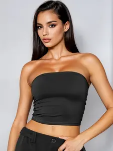 Bandeau Crop Top: No-Slip, Backless & Super Stretchy, Comes in Multiple Colors Womenswear Beach Vacation or Everyday Casual Attire Soft Women's Top