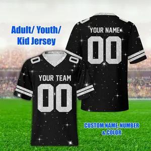Personalized Faux Glitter Football Jersey, Custom Color Football Team Jersey, Sports Game Day Outfit For Kids & Adult Football Fans GUM