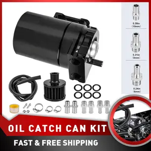 Oil Catch Can Kit Reservoir Baffled Tank w/ Breather Filter Universal Aluminum