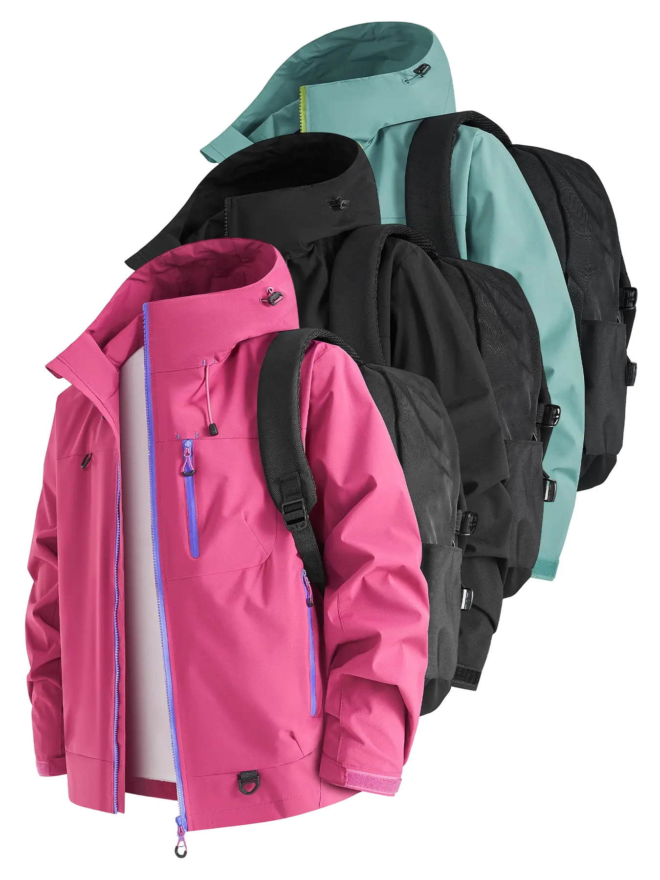 New outdoor men's hooded mountaineering jacket, spring and autumn windproof waterproof breathable fashionable plain color submachine jacket, outdoor zipper jacket, hiking jacket, waterproof windproof outerwear, outdoor clothing