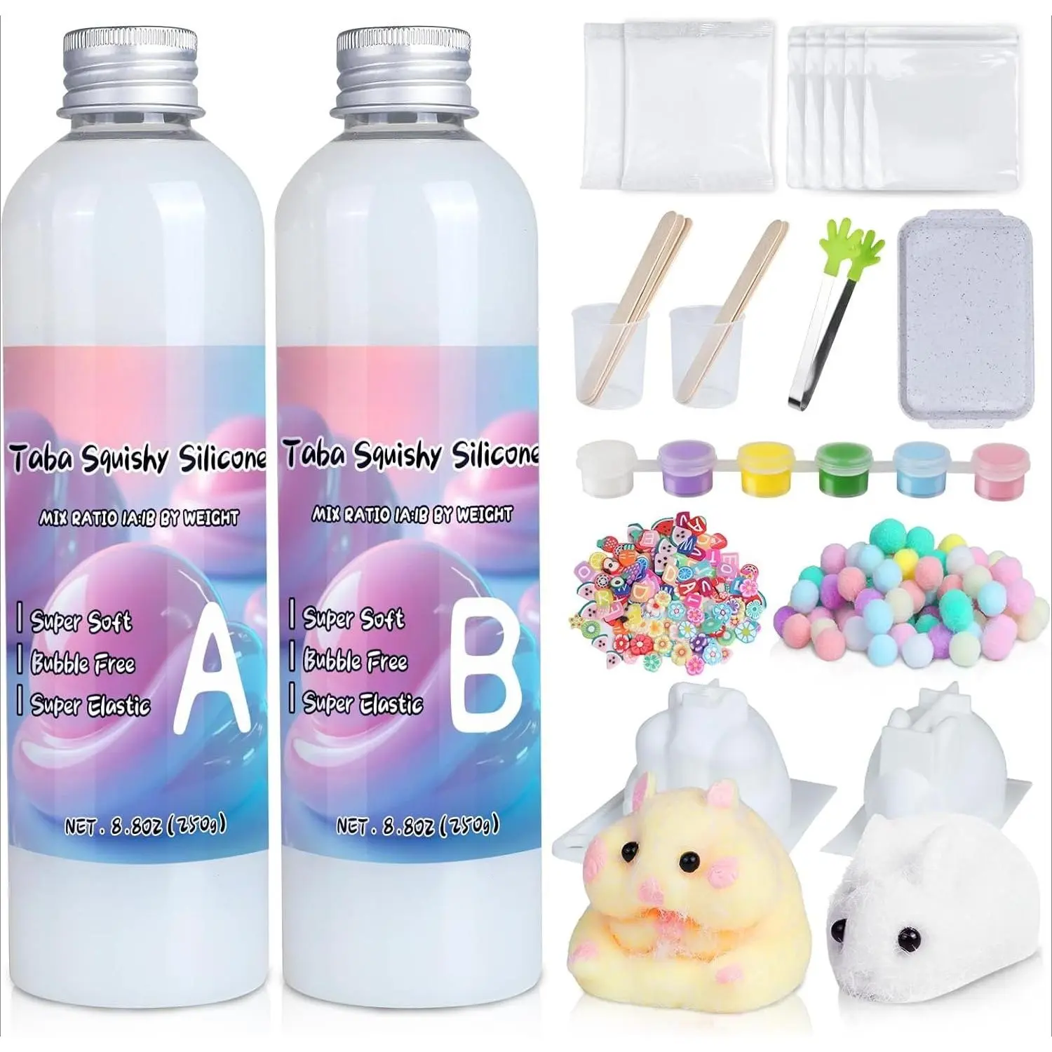 F-SRT09 Taba Squishy Kit - 1:1 Weight Ratio AB Liquid Silicone, 8.8 oz, Ease Anxiety, DIY Handmade & Personalized Gifts for Beginner Makers, Friends, Family