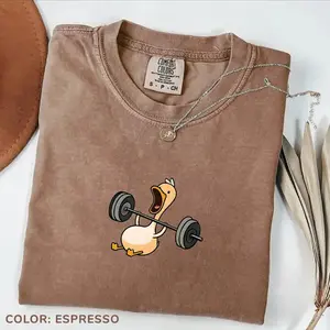 Comfort Colors Lifting Duck T-Shirt, Funny Gym Tee, Workout Animal Shirt, Weightlifting Humor TShirt, Fitness Gift for Him graphic vintage graphic tees
