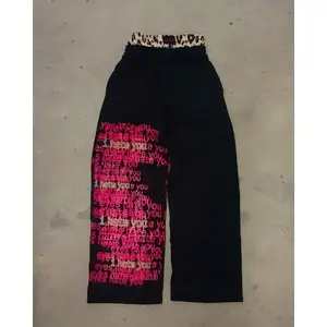 Retro double waist design casual street men's pants hip-hop gothic Harajuku loose Y2K letter pattern sport