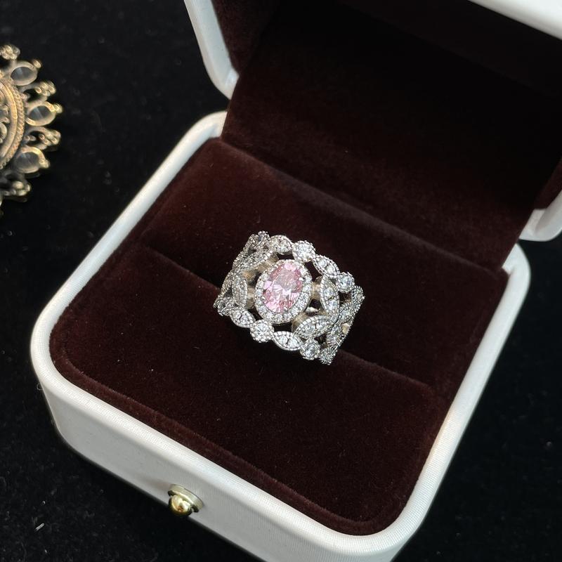 【Lab-Created】AMORETTO| Hearts & Arrows 10/10Aria Lace Ring - Fancy Pink High Carbon Diamond Band with Floral Filigree & Lab-Created Moissanite Stud Earring S925 Sterling Silver Moissanite Jewelry Perfect Birthday Mother’s Day Gift for Men Women