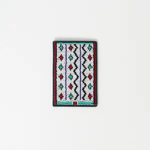 Beaded Card Wallet - White Zig Zag Tribal