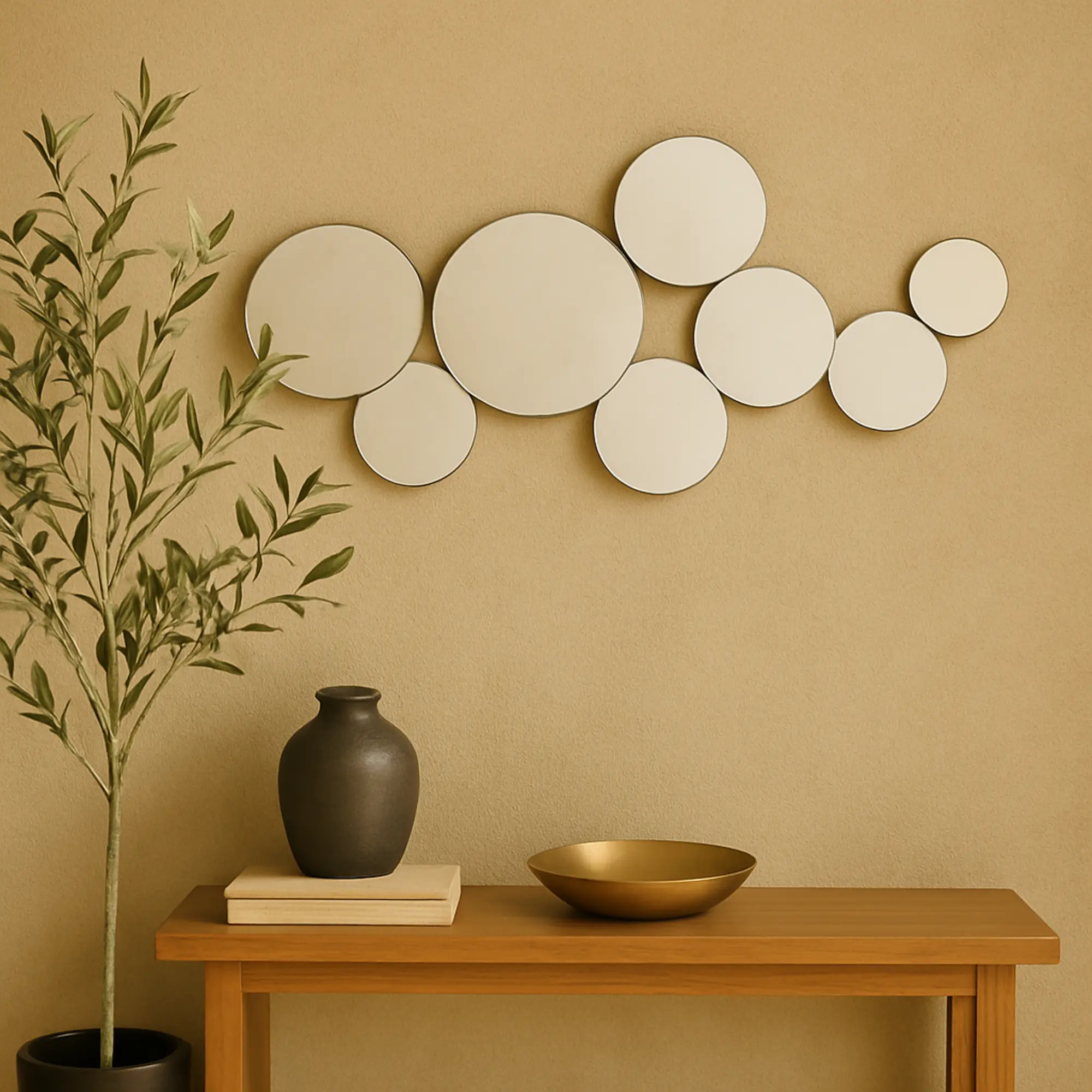 Silver Glass Bubble Cluster Round Reflective Wall Mirror, Home Decor for Entryway