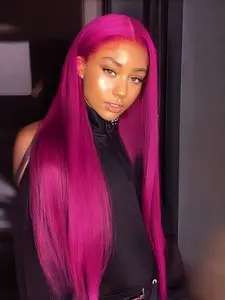 Rose Pink Women's Long Straight Lace Front Wig, Rose Fashion Synthetic Fiber, Matte High Temperature Silk, Stylish and Durable Hairpiece, Natural Looking Wig, Lace Frontal Wig