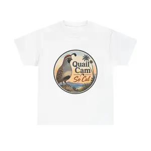 Quail Cam So Cal tee | California quail graphic t-shirt, retro palm badge
