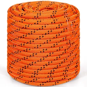 3/ 4inch x 220 ft Double Braided Polyester Rope - 24 Strands, Breaking Strength of 20,000 lbs|   Orange/Black, Used for Arborists' Hoisting, Rock Climbing, Camping, Swing, and Rescue