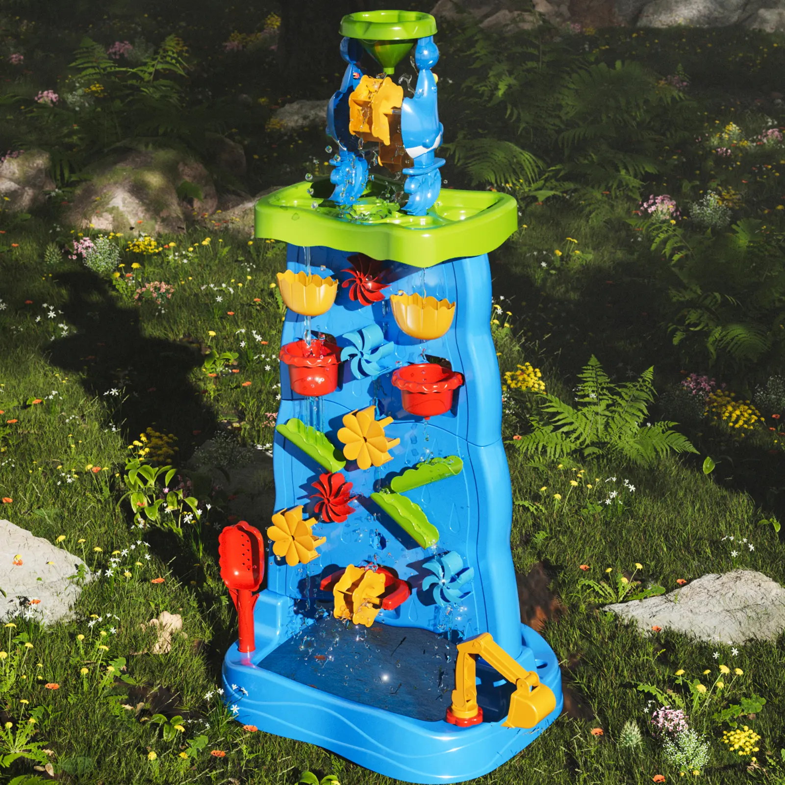 Double-Sided BPA-Free Kids Water Sand Table with Waterfall Design - 6-8 Years Outdoor Sports Sensory Toy for Learning, Animals & Nature Themed Fun with Sand, Ideal Birthday Holiday Gift for Boys Girls