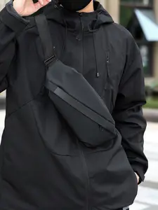 1pc  Men's slanted shoulder chest bag, solid color waist bag, single shoulder bag, zipper closure, fashionable and versatile, casual and simple, suitable for students, campus, work, commuting, shopping, men's slanted shoulder chest bag