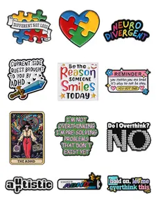 12 Piece Set ADHD Mental Health Awareness Enamel Pins Rainbow Puzzle Currently Overthinking Social Introvert Alloy Brooches Lapel Backpack Badge Fashion Jewelry Accessories Gifts for Friends Flower Brooch Pin Drop Set Pins