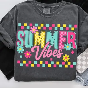 Comfort Colors  Summer Vibes , Checkered Summer , Retro Summer Png, Beach Png, Hello Summer Png, Summer , Retro Floral Summer Shirt