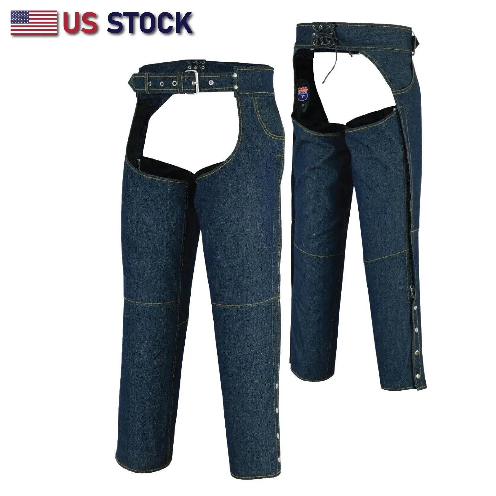 HIGHWAY LEATHER Men's Menswear Cotton Denim Biker Cloth Pants - Lace-Up Back, Adjustable Mid-Waist, Side Leg Zippers, Durable Fabric Trouser, Plain
