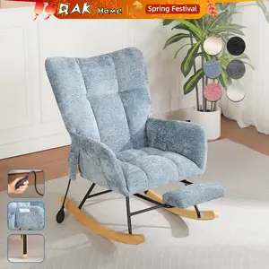 QAK Teddy Fabric Rocking Chair with Storage Pocket, Footrest, and Adjustable Air Cushion Soft, Baby Rocking Chair for Nursery Comfortable Large Backrest with Secure Solid Wood Base Suitable for Living Room and Bedroom