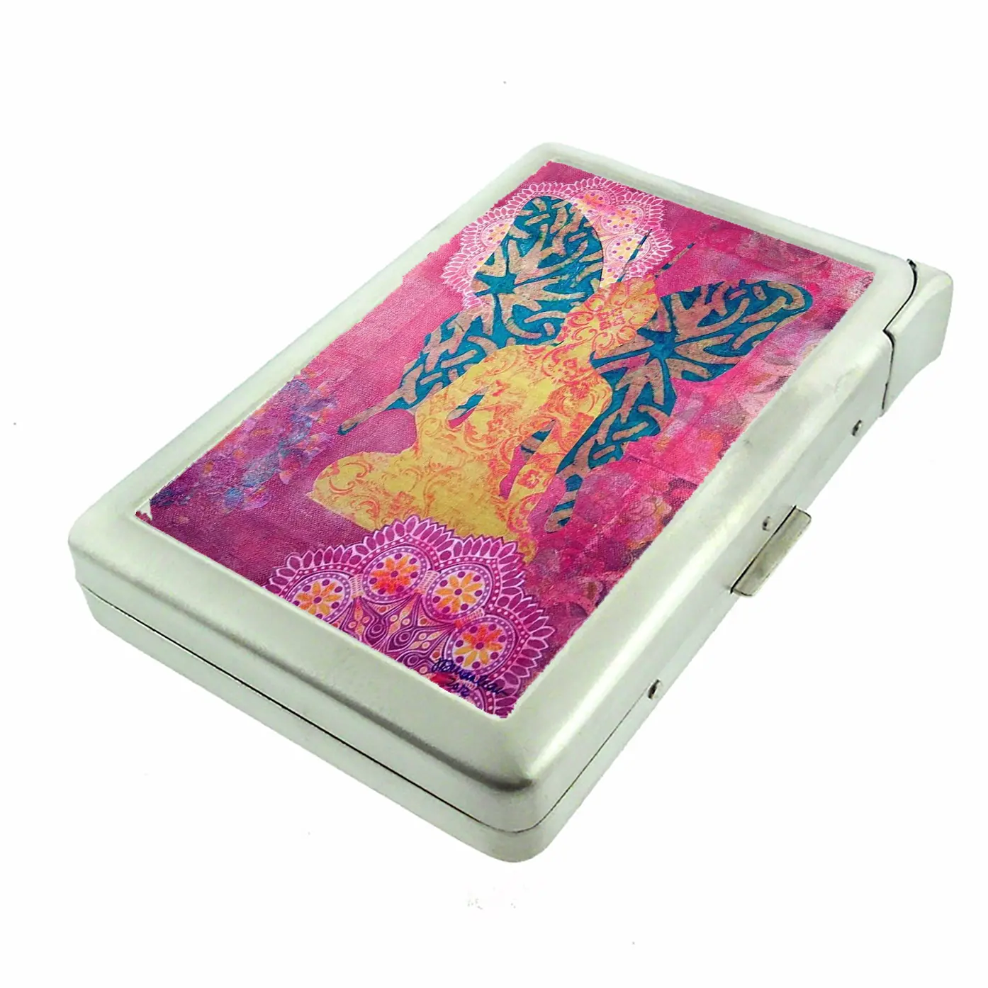 Serene Butterfly Metal Wallet case with Built in Lighter