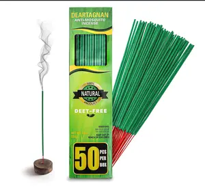 DEARTAGNAN ANTI-MOSQUITO - Mosquito Repellent Incense Sticks 50 Pieces per Box, for Patio/Natural Ingredients Citronella Oil/Lemongrass Oil/Made with Natural Based Essential - DEET Free Outdoor