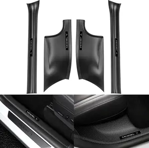 for Tesla Model Y Door Sill Protector 5 Seater 2020-2024 (NOT Fit 7 Seater) Carbon Fiber Front and Rear Door Car Pedal Kick Protection Strip Styling Covers Accessories(4 Packs)