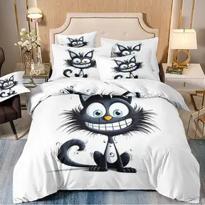 3-piece duvet cover set featuring a fluffy black cat, 3D digitally printed bedding for bedroom and guest room home decor (1 duvet cover, 2 pillowcases, duvet not included), machine washable, zipper fastening