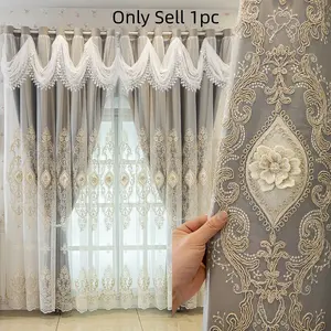 1pc European Court Style Dual Layer Gold Thread Embroidered Curtains, Window Curtain, Romantic Atmosphere, Ideal for Wedding Rooms, Girl's Bedroom