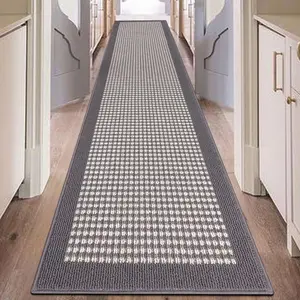 Hallway Runner Rug 2'x10' Heavy-Duty Durable Entryway Floor Mat with Non Slip Rubber Backing for Busy Traffic Extended Indoor Doormat Machine Washable Grey Kitchen Throw Rug for Corridor