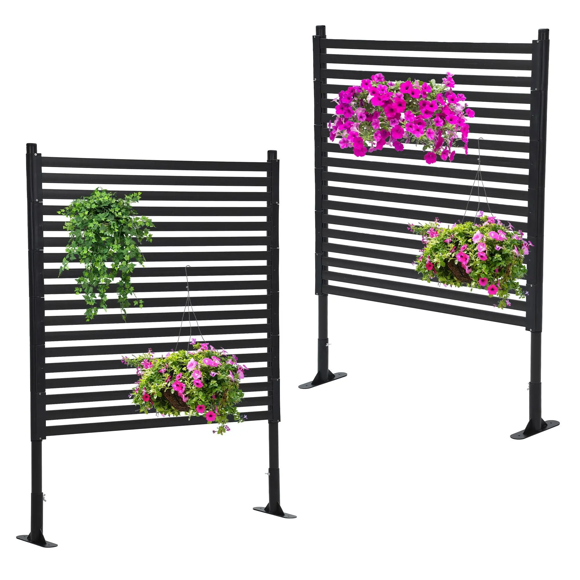 Outdoor Privacy Screen, 48"×59" Freestanding Privacy Fence with Stand, 2-Way Installation Decorative Fence for Backyard Patio Garden, Galvanized Steel and PE Slat Divider, 1pc