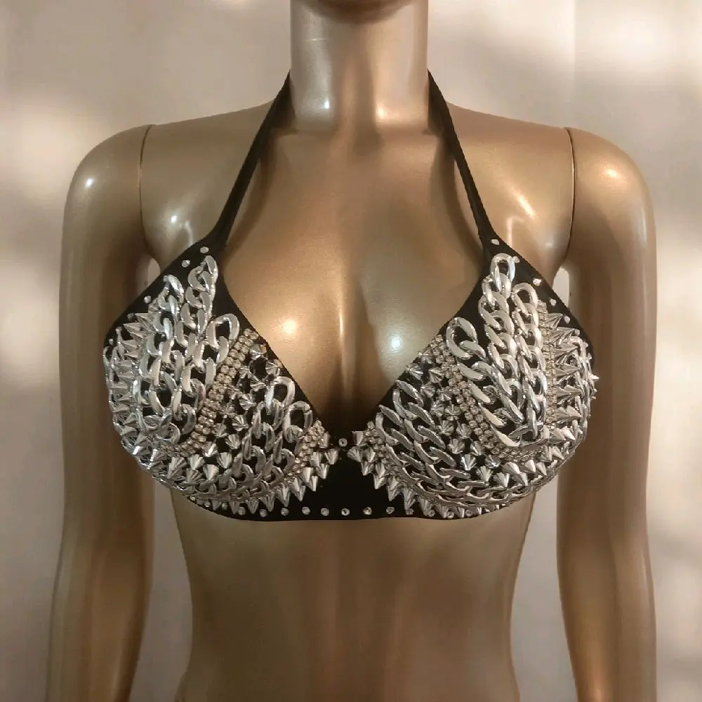 Exotic Dancewear: Black bra with silver embellishments