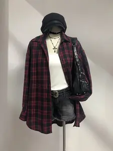 Women's Vintage Plaid Loose Fit Shirt, Fashionable Versatile Top for Autumn & Winter, Stylish Casual Wear for Daily Use