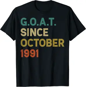 31st Birthday 31 Years Old GOAT Since October 1991 T-Shirt - 54B09XVM9S2T