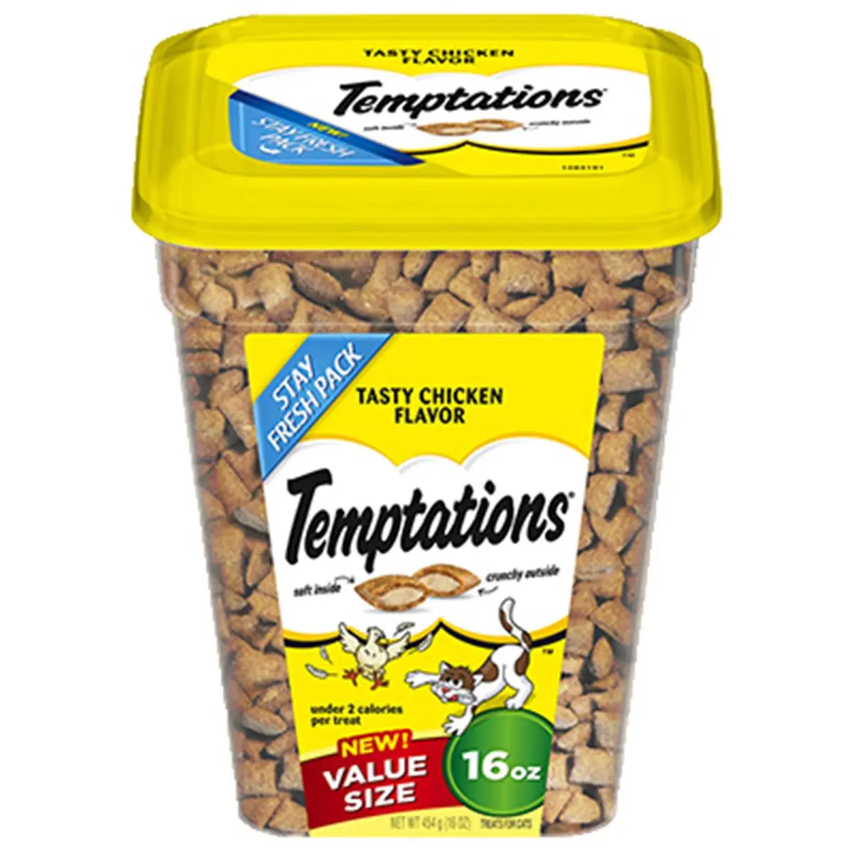 Whiskas Temptations Chicken Adult Cat Snack - 16 oz Value Size, Balanced Nutritionally Complete Crunchy Outside Treat in Stay Fresh Pouch (10112726, Under 2 Calories)
