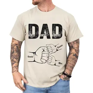 Dad The Man The Myth The Legend - Personalized Shirt Father's Day Gifts Fist Bump Dad Shirt With Kids Name Custom Dad Shirts for Men, Gifts for Daddy Grandpa