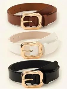 3pcs Women Fashion Belt Minimalist Rectangle Buckle Belts, Versatile for Casual Dresses, Pants