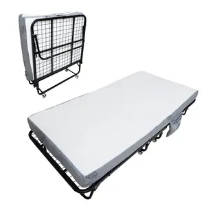 Folding Bed with Mattress, Portable Rollaway Guest Beds on Wheels, Portable Foldable Bed with Wheels, Space-Saving Sturdy Metal Frame, Rollaway Bed for Adults for Guest Room, Apartment, Camping
