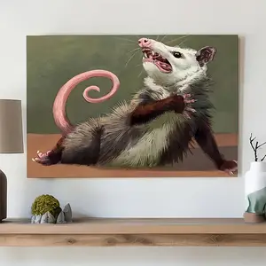 Funny Opossum Meme Artwork, Artistic Animal Wall Decoration, Quirky Aesthetic Poster with Elegant Glass Crystal Rose Accent, Unique Gag Gift for Animal Lovers, Home Decor for Bedroom Living Room
