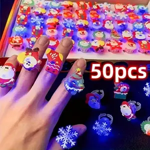 Set of 50 LED Christmas Rings with Glowing Snowmen & Santas, Perfect Party Gifts & Home Decorations, Ideal Holiday Accessories